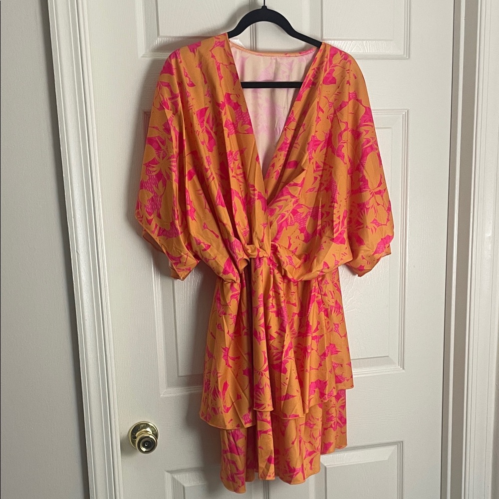Vibrant Pink and Orange Floral Dress